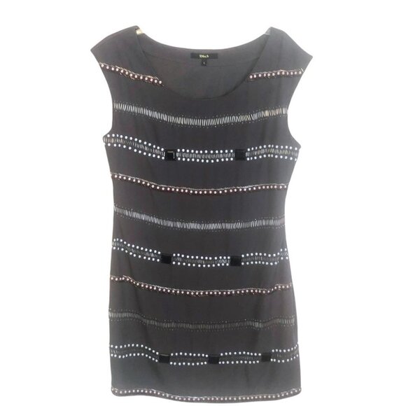 Black namebrand Lined Mini Dress Grey with Beautiful Beading in Front Ladies Lg - Picture 1 of 15